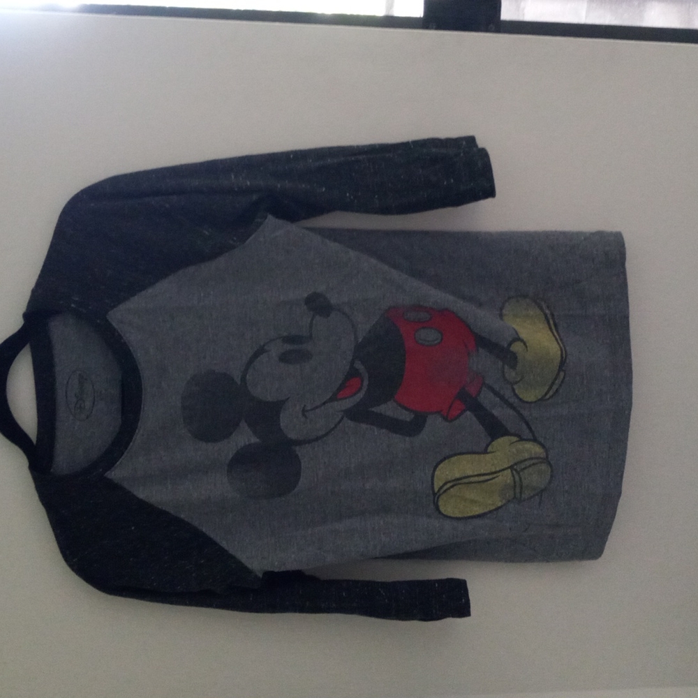 Black and Grey Mickey Mouse Raglan Shirt Size S